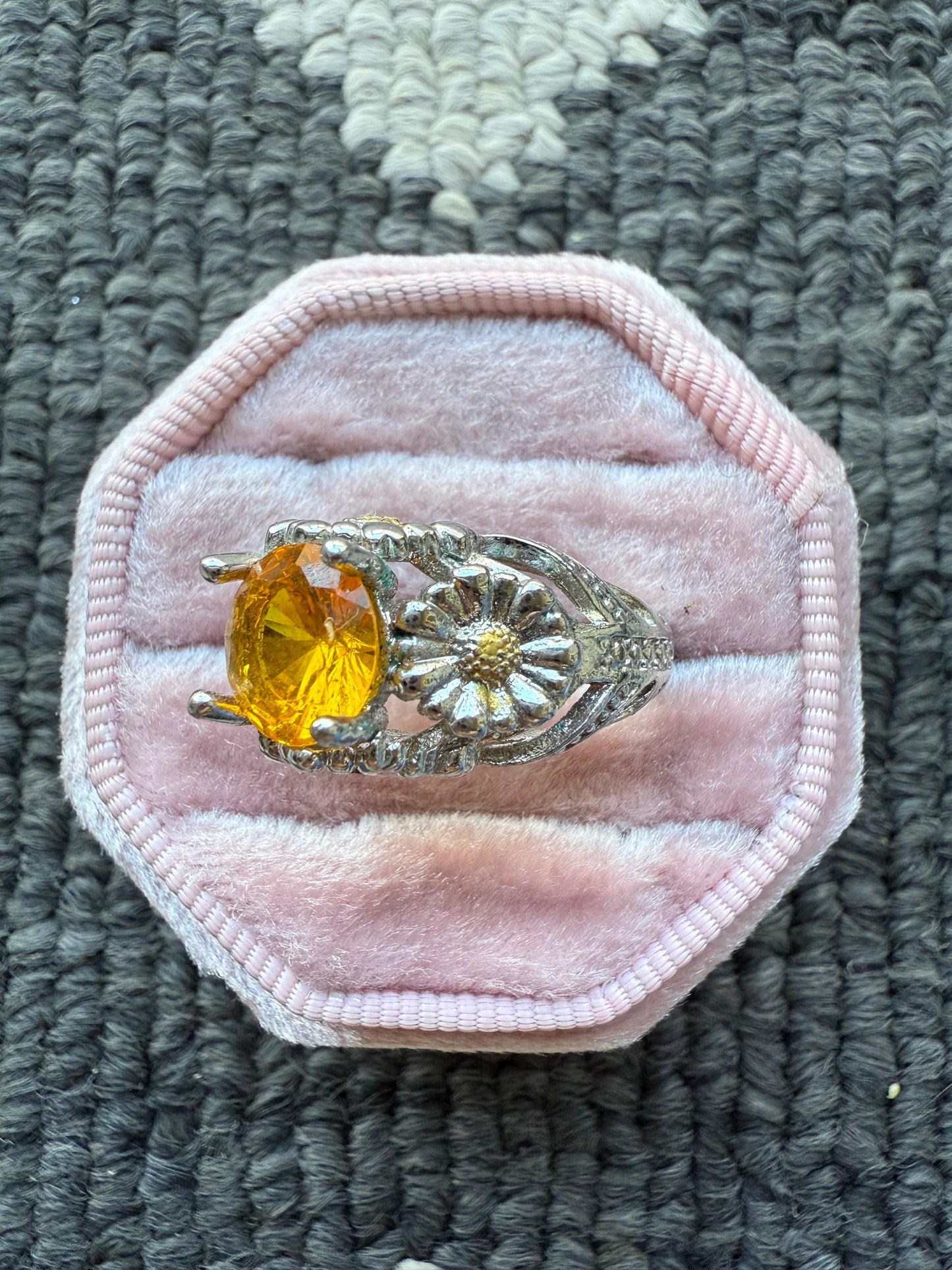 Sterling Orange Floral Ring (6.5)