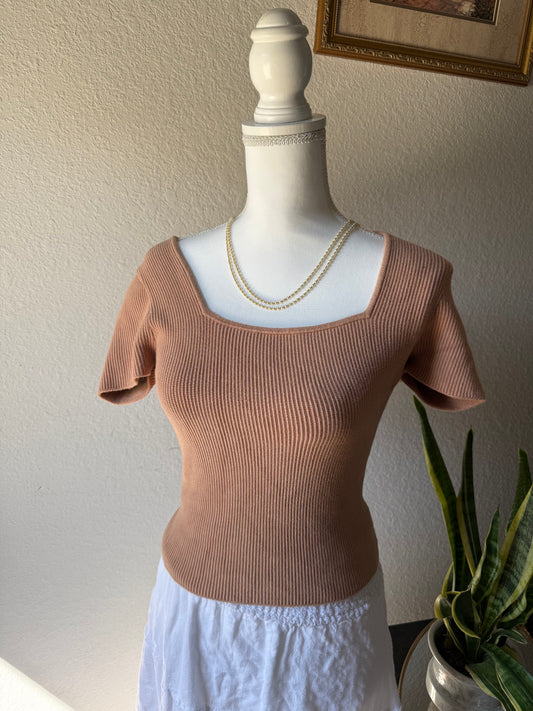 M - Brown Ribbed Top
