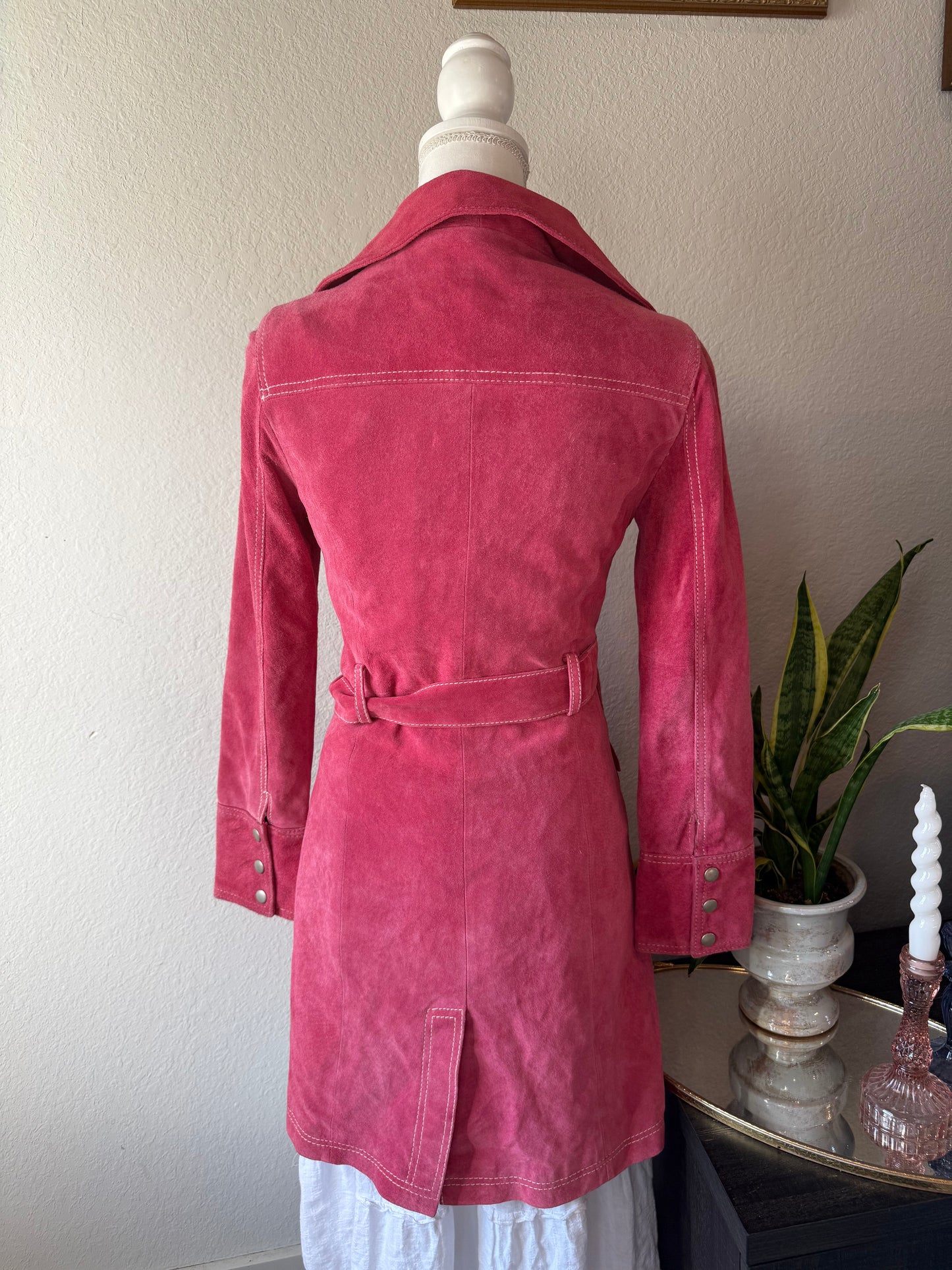 Pink Suede Trench Coat