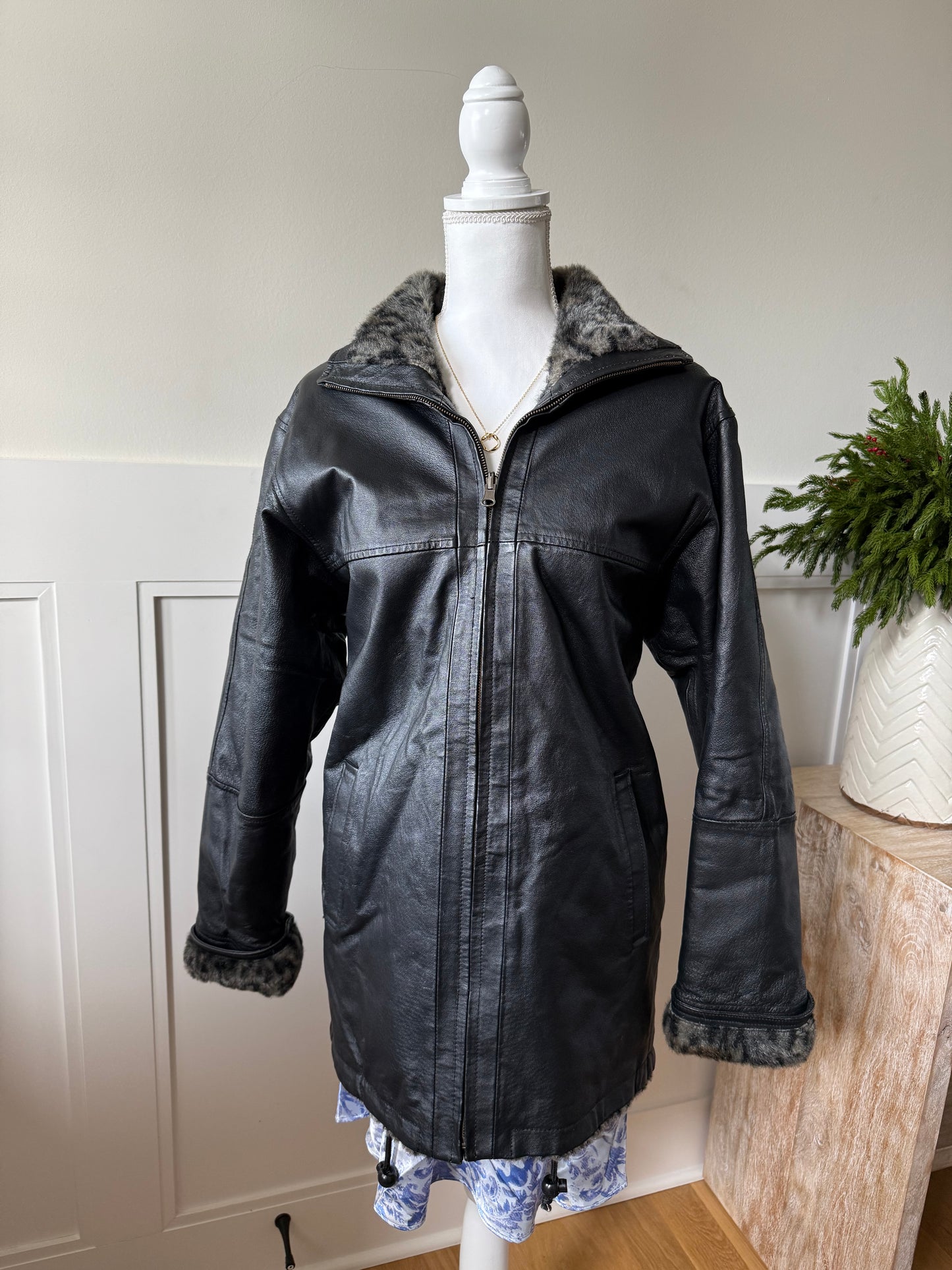 Reversible Faux Fur & Leather Coat