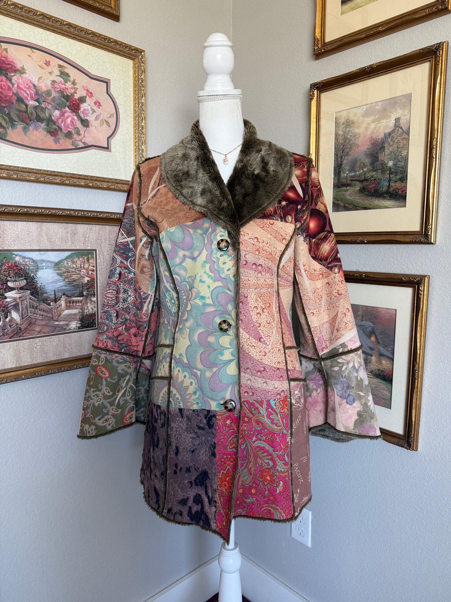 Fur Lined Colorful Coat