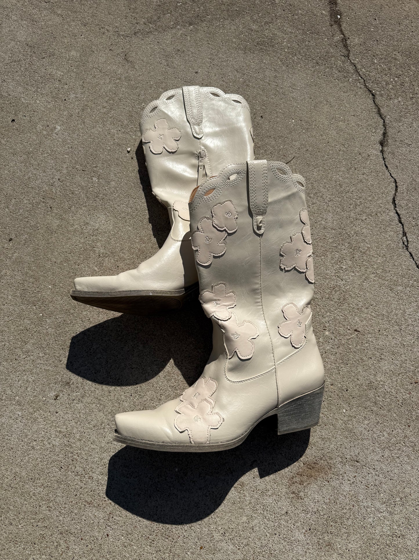 Cream Floral Boots