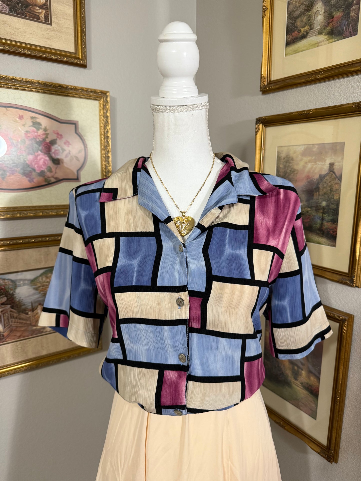 Multicolor Geometric Button Up