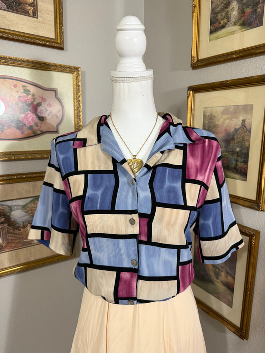 Multicolor Geometric Button Up