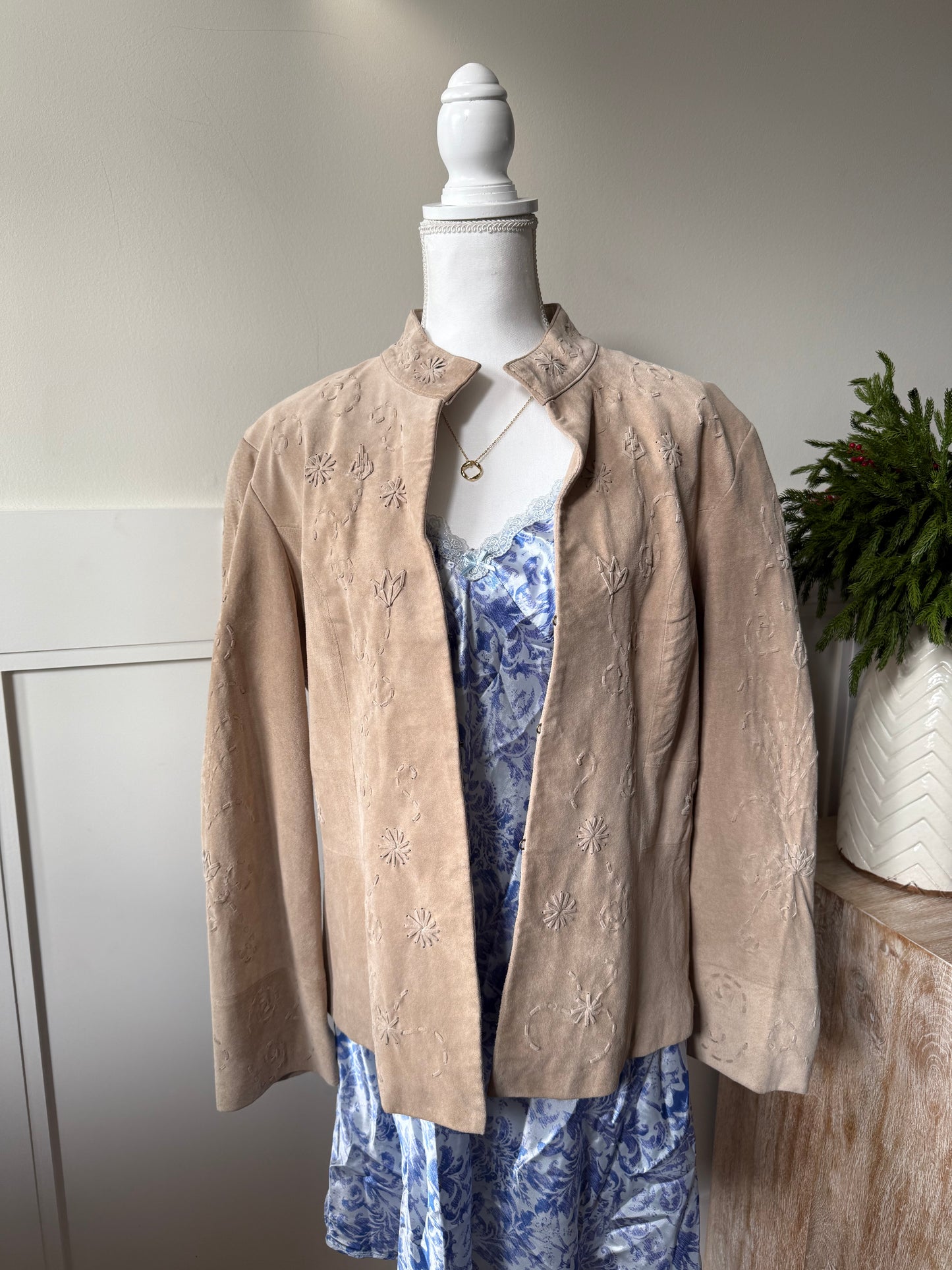 Suede Floral Embroidered Jacket