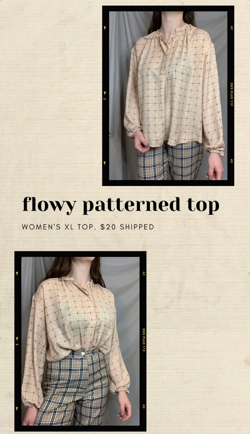 Flowy patterned top + patterned sweater